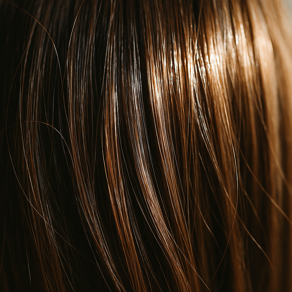 Dettaglio di capelli lisci e lucenti dopo il trattamento nanoplastia