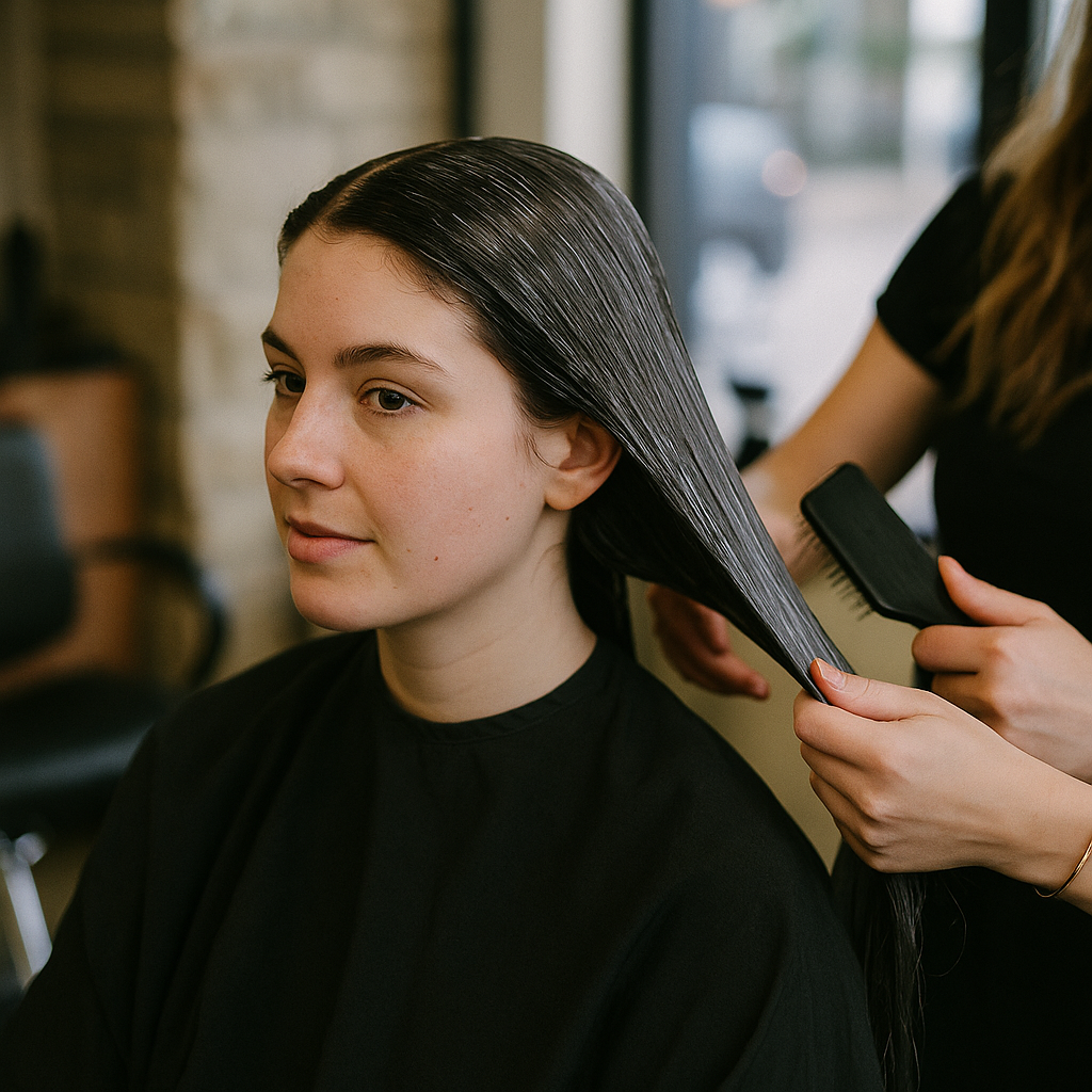Stylist applica il trattamento nanoplastia in salone