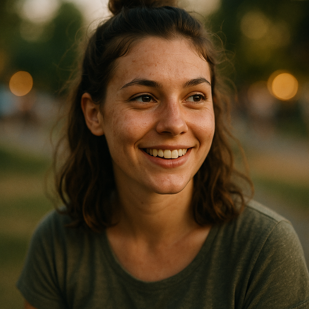 Ragazza giovane con half bun in ambiente estivo serale