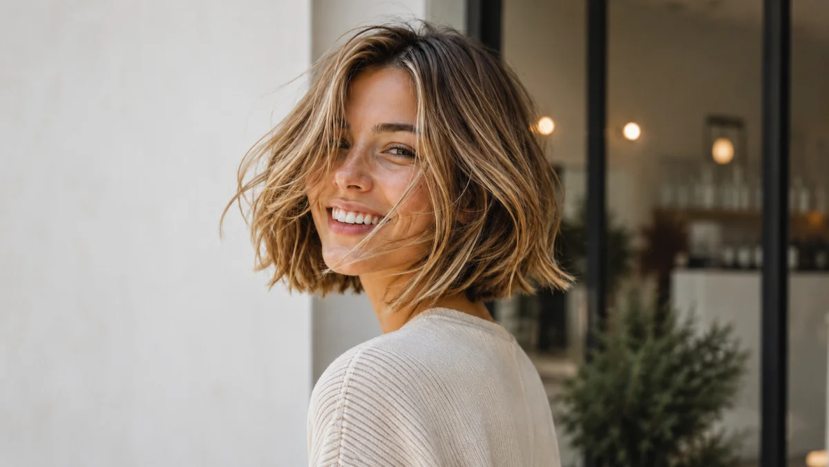 Ragazza con taglio corto bob mosso