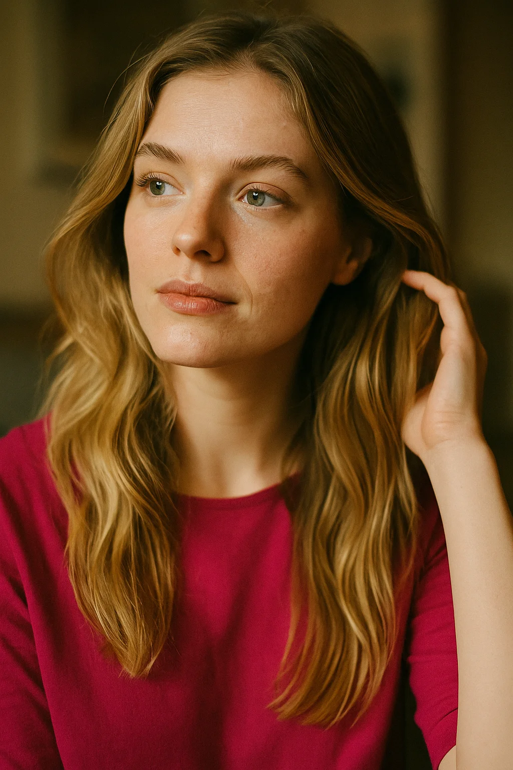 Modella semi perfetta tocca i suoi capelli